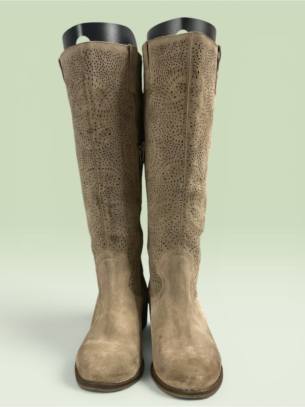 Naughty Monkey Ziba Women's Taupe Perforated Suede Knee-High Boots Size 7.5
